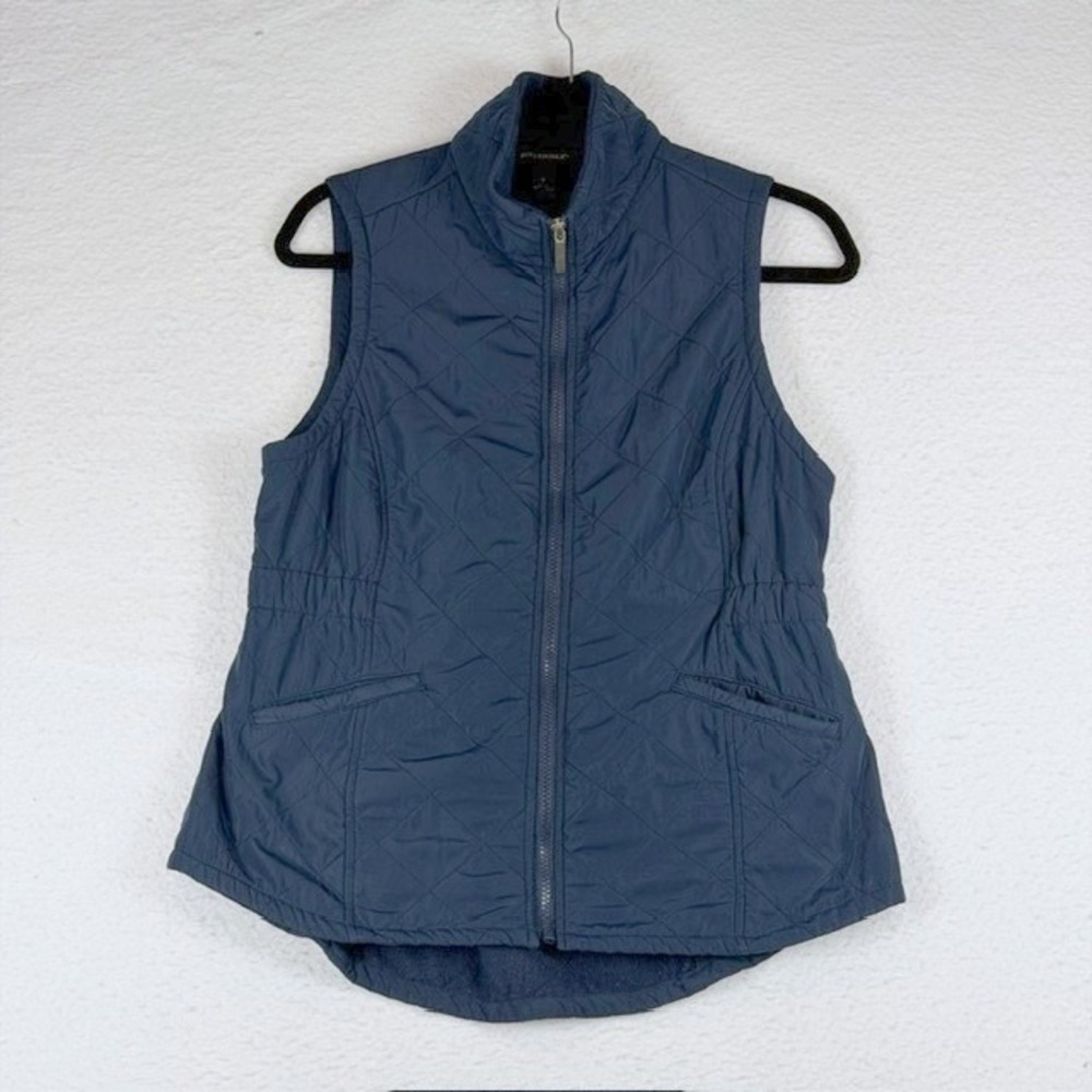 Bit & Bridle Womens Sm Navy Blue Quilted Fleece Lined Full Zip Vest Equestrian